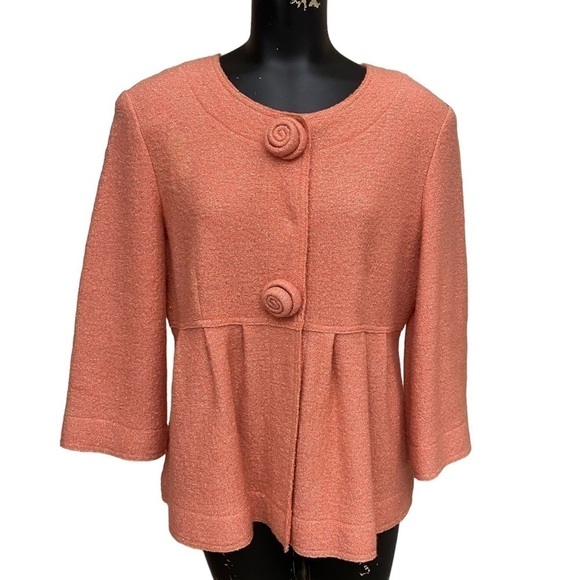 Kenar Wool-Blend Peach and Silver Lurex Blouse Cardigan Size XL - Picture 1 of 6